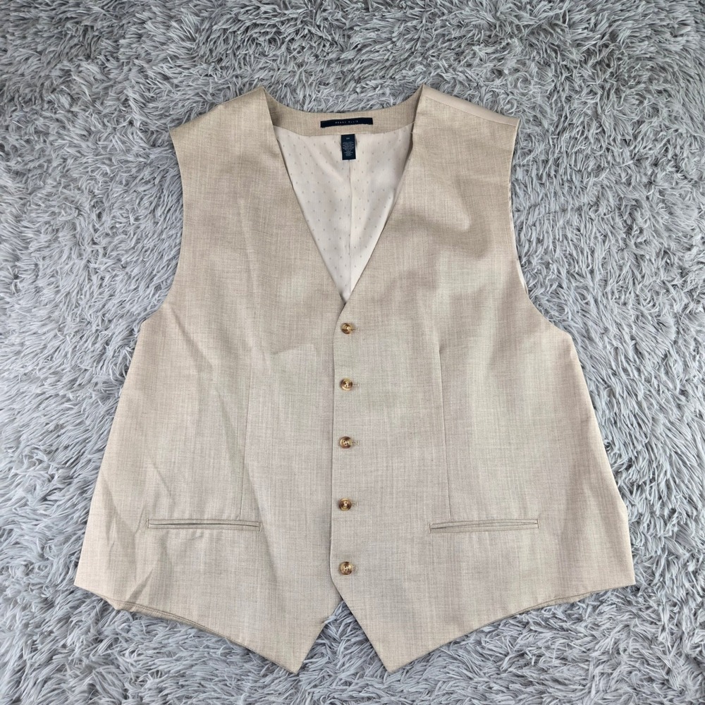 Perry Ellis Mens 2X Tan‎ Herringbone V-Neck Button Front Suit Vest